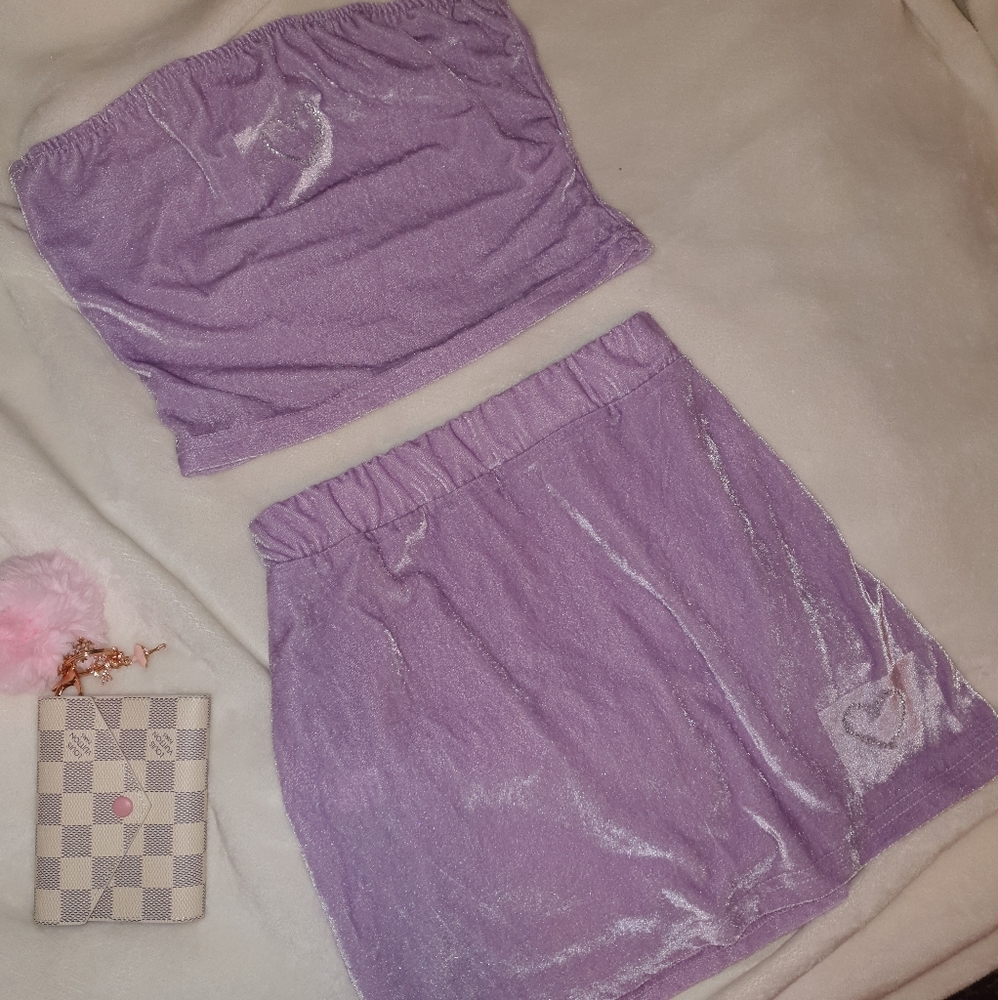 💜Lavender Velvet Skirt Set